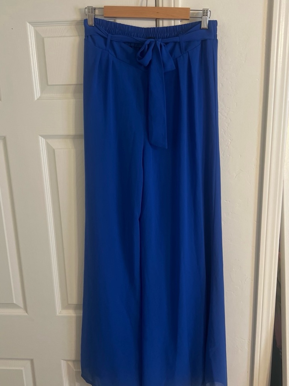 Miss Avenue Wide-Leg Tie-Waist Pants in Cobalt Blue
